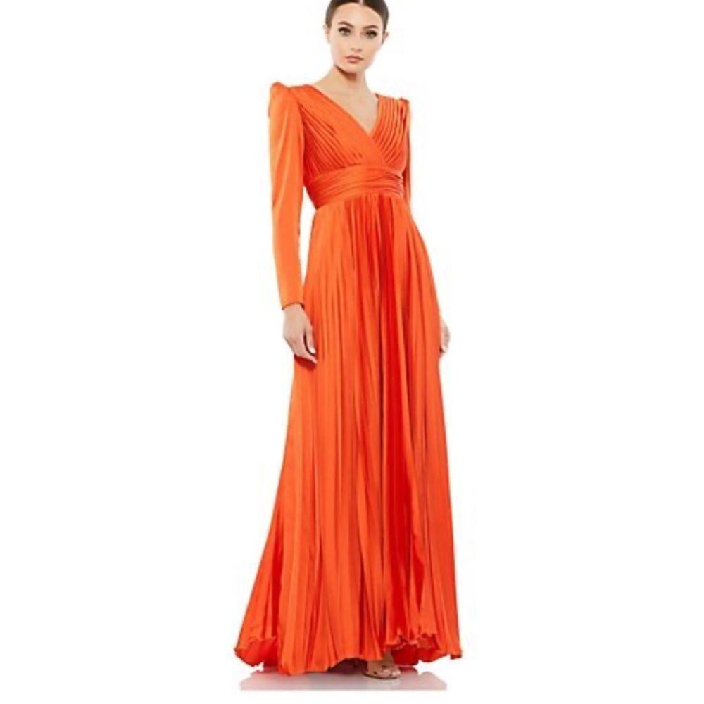 MAC DUGGAL 26542 Sunset Pleated Long Sleeve Gown SIZE 8 New w/ Tag MSRP $458